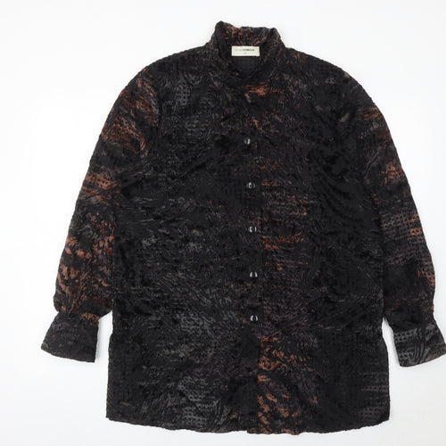 Doris Streich Womens Black 14 Button-Up Velvet Animal Print Blouse Top