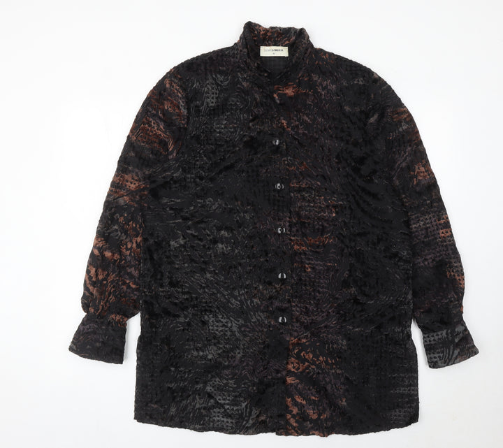Doris Streich Womens Black 14 Button-Up Velvet Animal Print Blouse Top