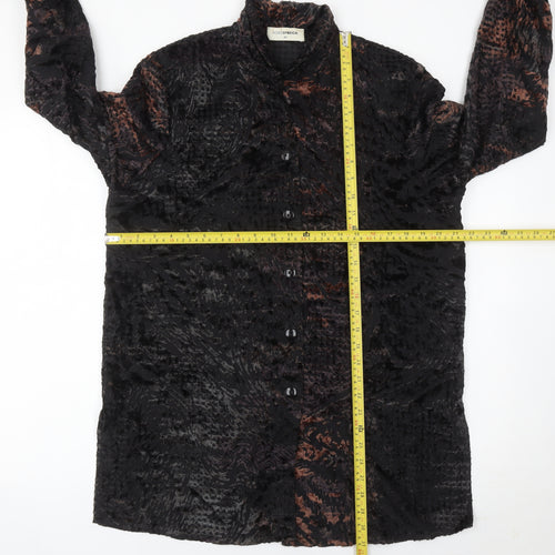 Doris Streich Womens Black 14 Button-Up Velvet Animal Print Blouse Top