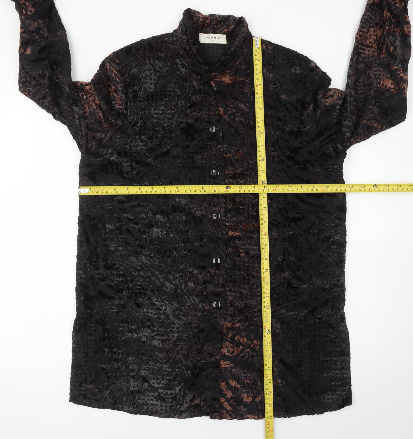 Doris Streich Womens Black 14 Button-Up Velvet Animal Print Blouse Top
