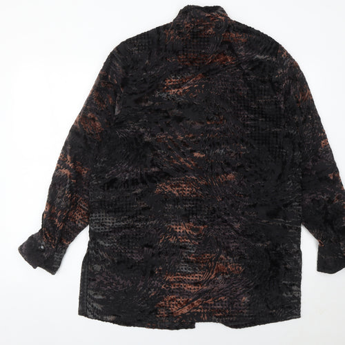 Doris Streich Womens Black 14 Button-Up Velvet Animal Print Blouse Top