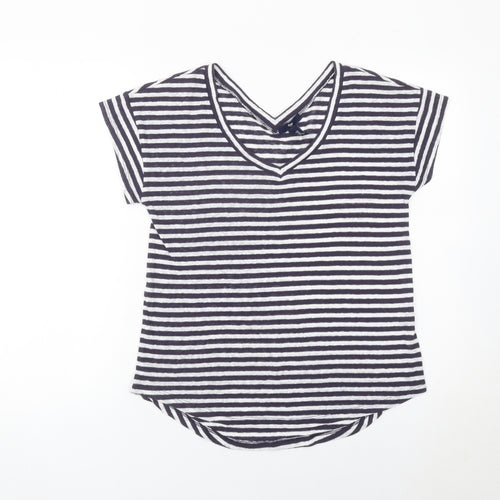 Gap Womens XS Black White Striped V-Neck Cotton T-Shirt