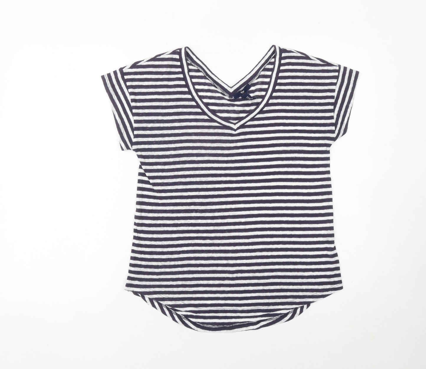 Gap Womens XS Black White Striped V-Neck Cotton T-Shirt