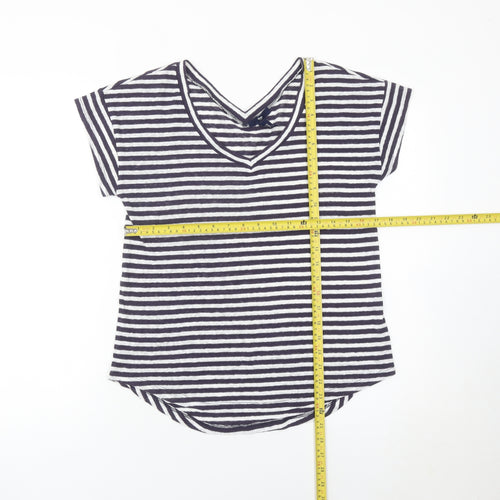 Gap Womens XS Black White Striped V-Neck Cotton T-Shirt