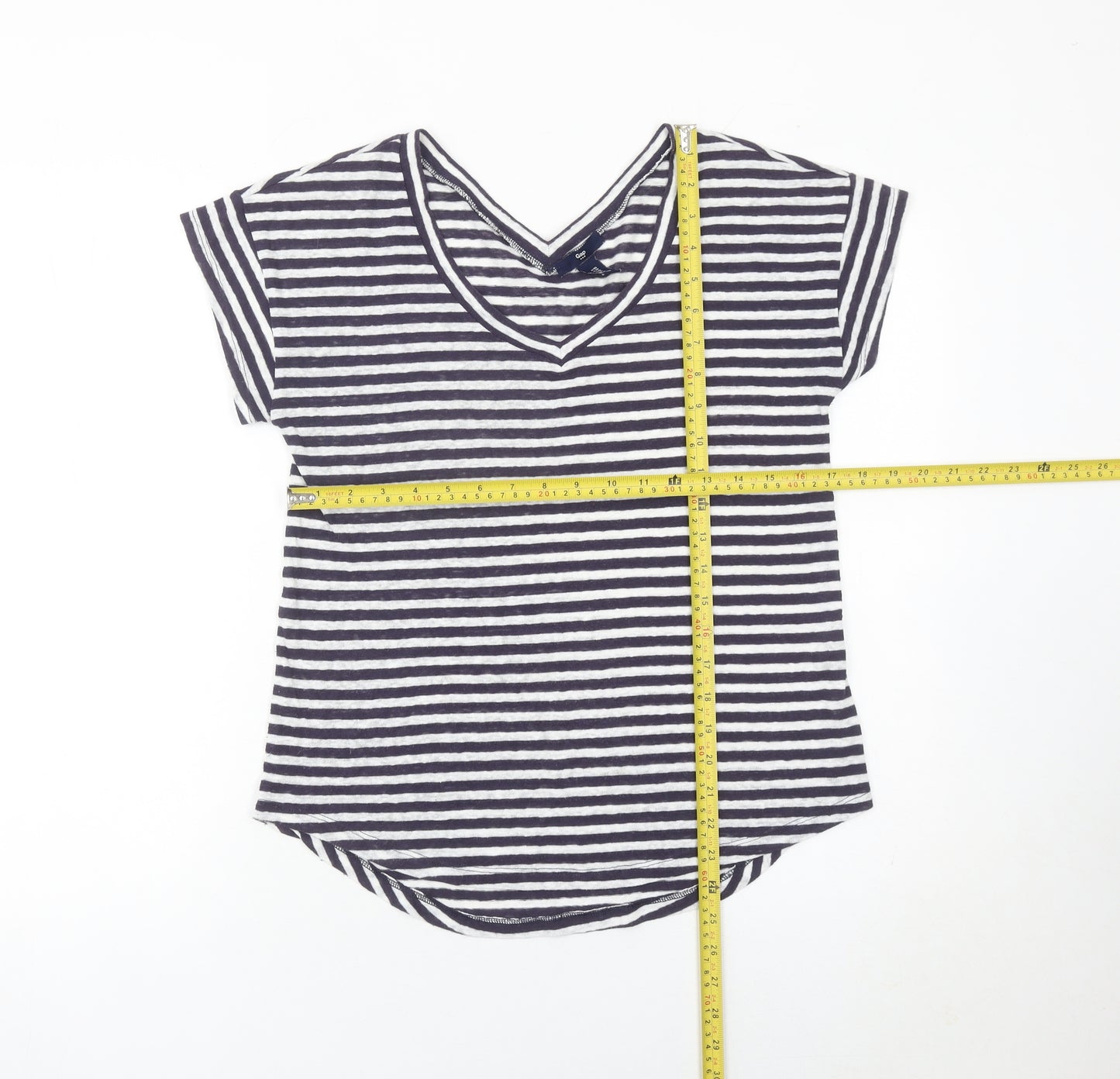 Gap Womens XS Black White Striped V-Neck Cotton T-Shirt