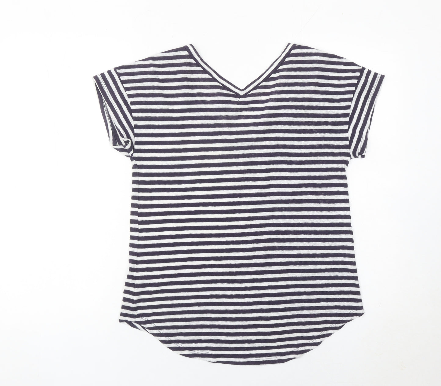 Gap Womens XS Black White Striped V-Neck Cotton T-Shirt