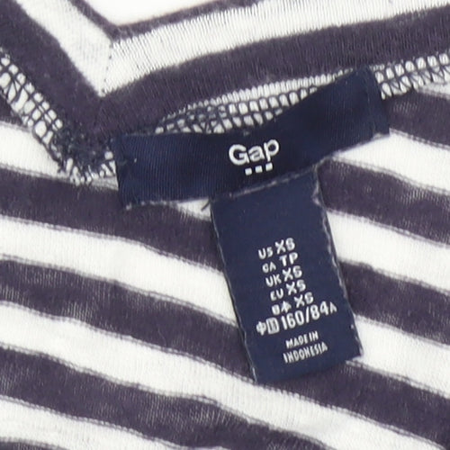 Gap Womens XS Black White Striped V-Neck Cotton T-Shirt