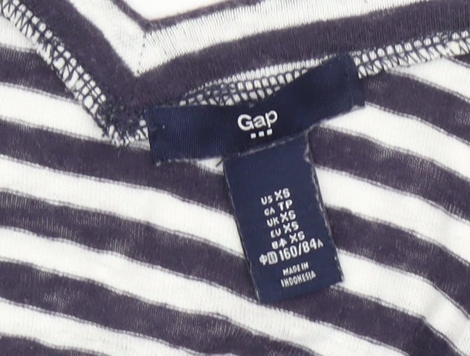 Gap Womens XS Black White Striped V-Neck Cotton T-Shirt