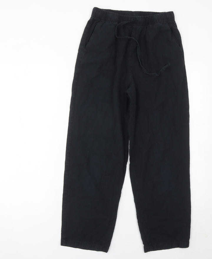 Uniqlo Girls Black M Jogger Trousers 100% Cotton Casual Elasticated