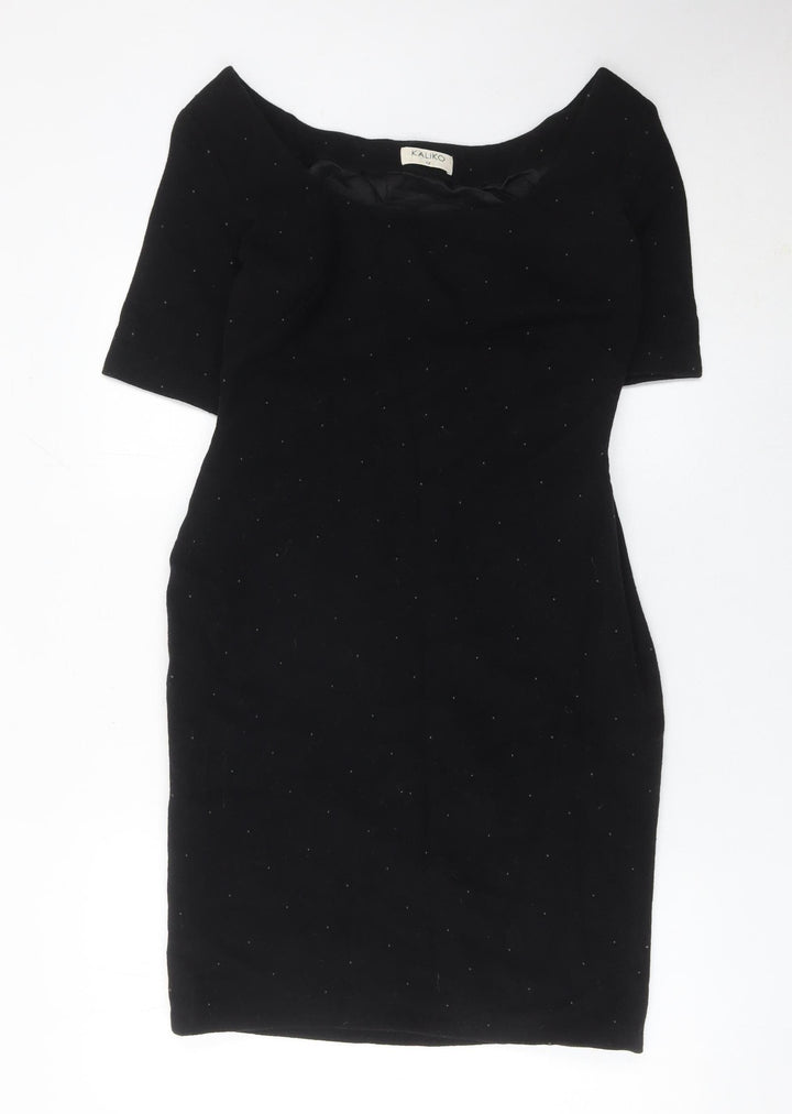 Kaliko Womens Black Sheath Dress Size 12 Wool Blend Knee Length