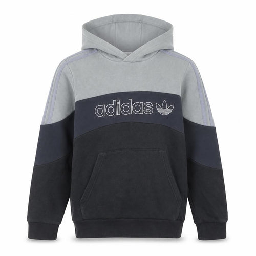 Adidas Boys Grey Black Logo Pullover Hoodie 12-13Y Regular Fit Fleece