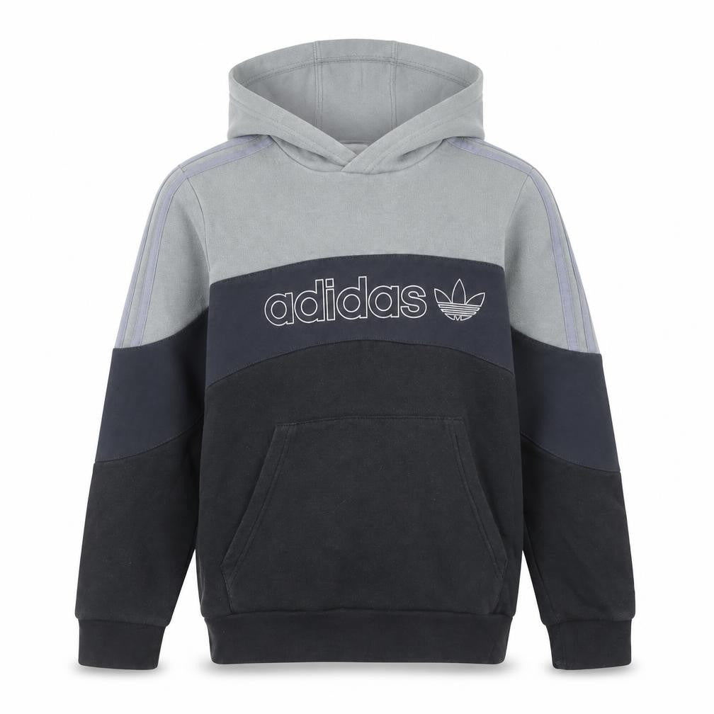 Adidas Boys Grey Black Logo Pullover Hoodie 12-13Y Regular Fit Fleece