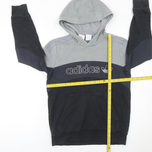 Adidas Boys Grey Black Logo Pullover Hoodie 12-13Y Regular Fit Fleece