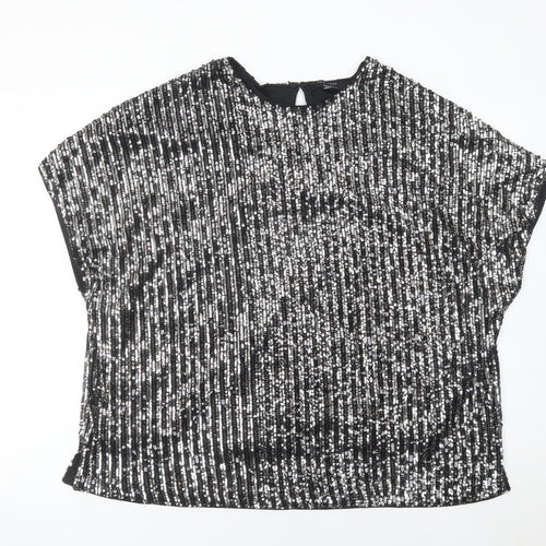 New Look Women Black Sequin Tunic Blouse UK 20 Plus Party Top