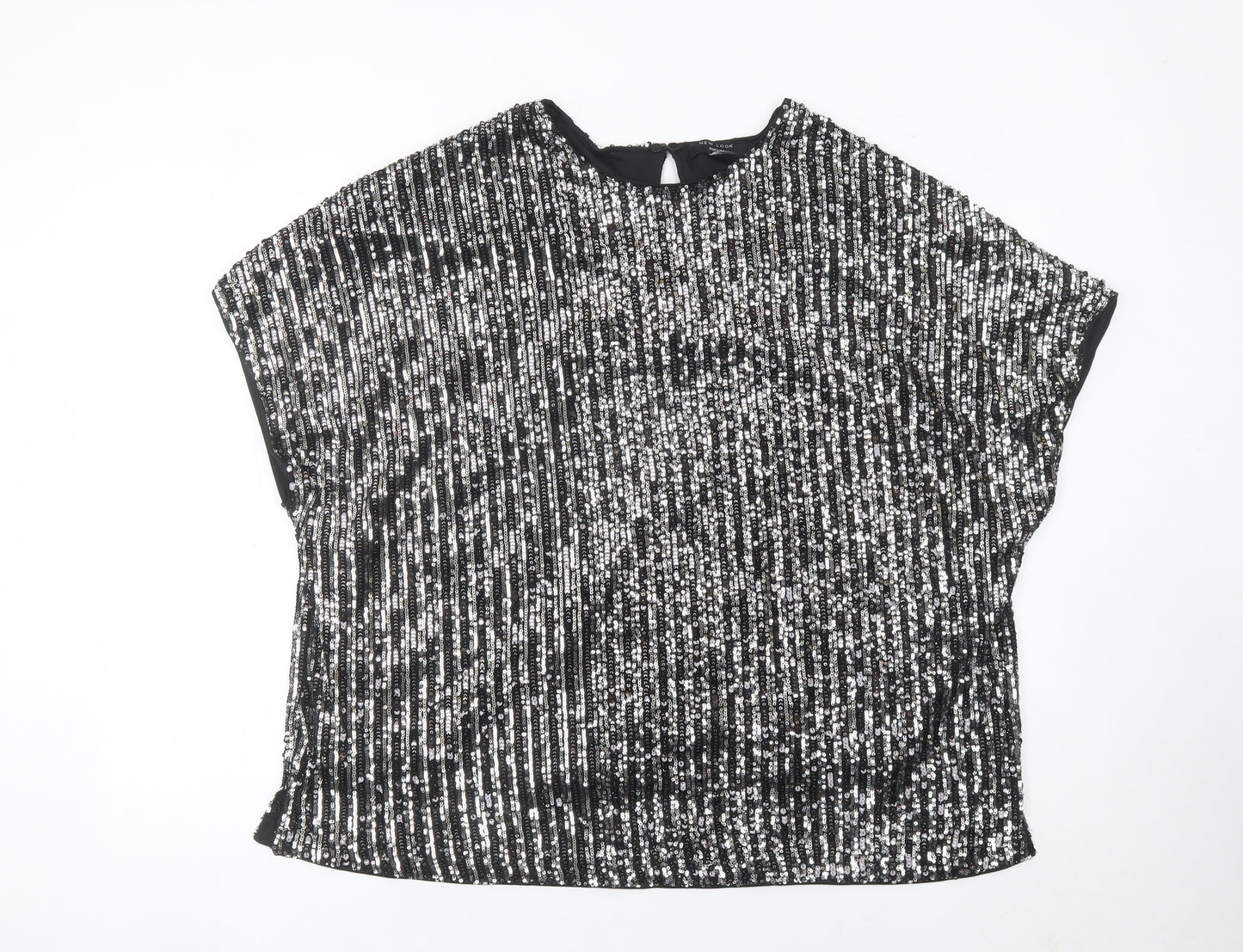 New Look Women Black Sequin Tunic Blouse UK 20 Plus Party Top