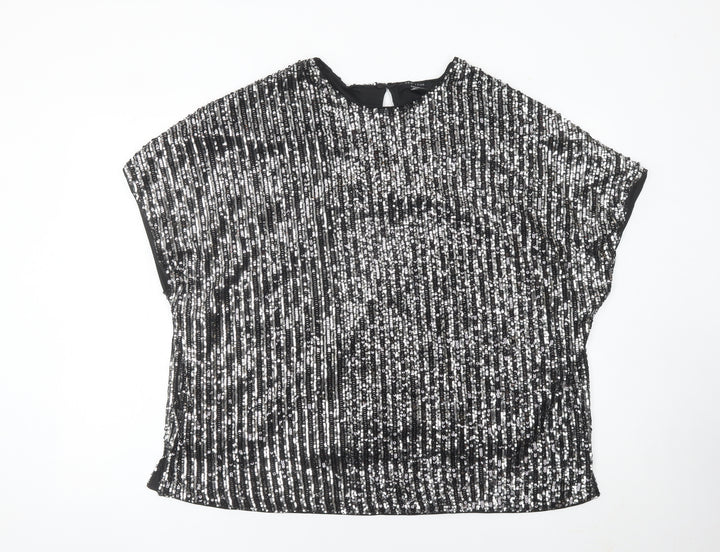 New Look Women Black Sequin Tunic Blouse UK 20 Plus Party Top