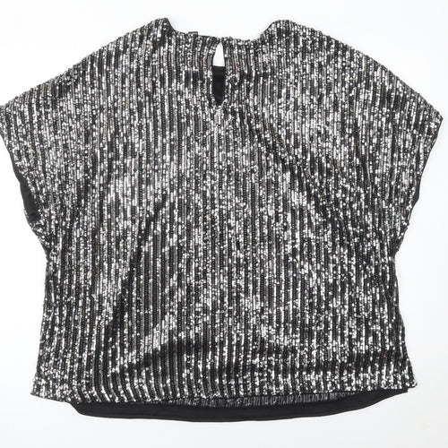 New Look Women Black Sequin Tunic Blouse UK 20 Plus Party Top