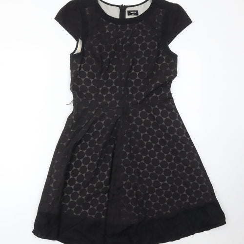 Oasis Women’s Black Size 10 Fit & Flare Geometric Knee Dress