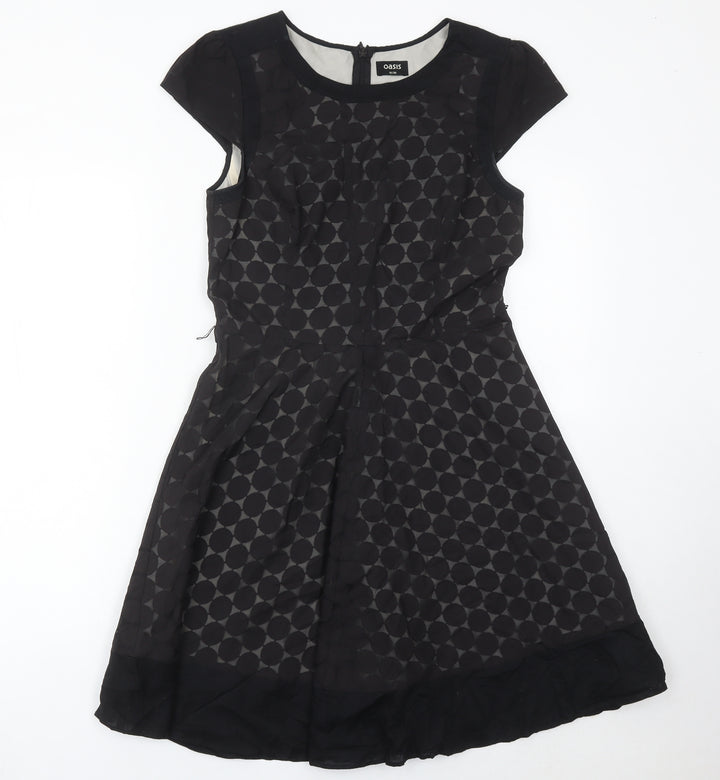 Oasis Women’s Black Size 10 Fit & Flare Geometric Knee Dress