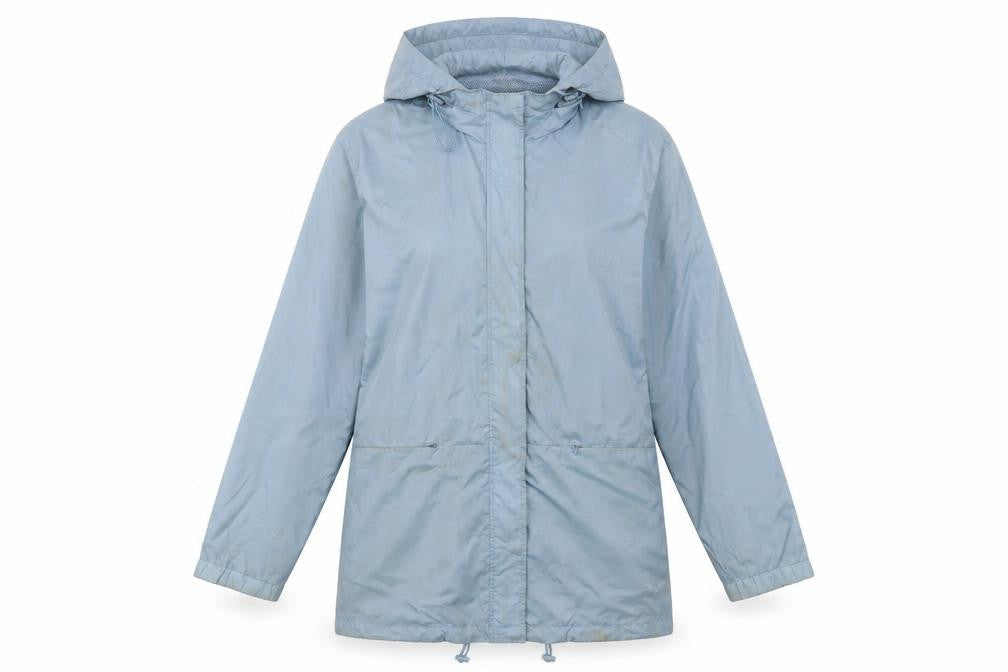 Front view of Dannimac women’s blue hooded rain coat jacket uk 12 medium waterproof