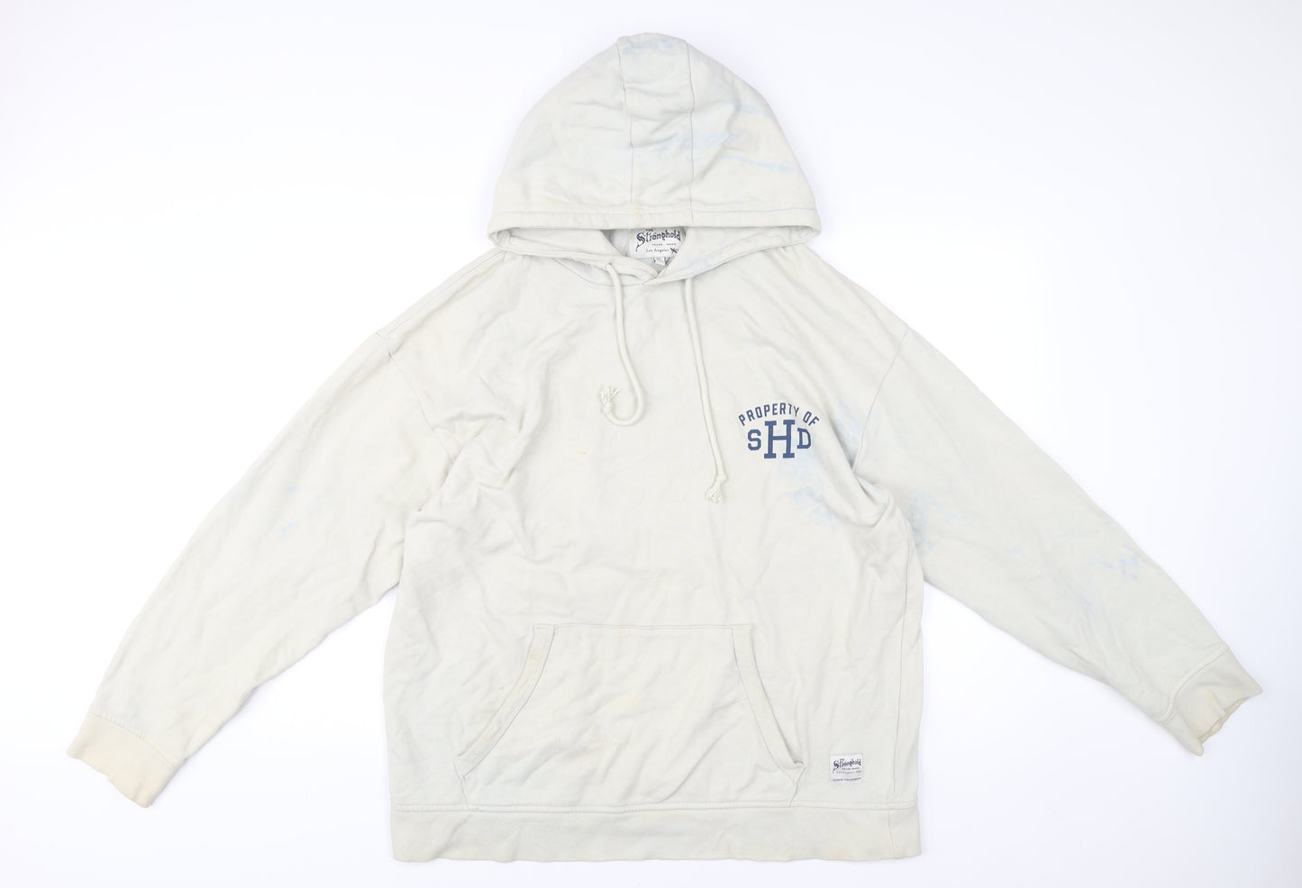 The Stronghold Men’s Ivory Pullover Hoodie XL Graphic Print Cotton