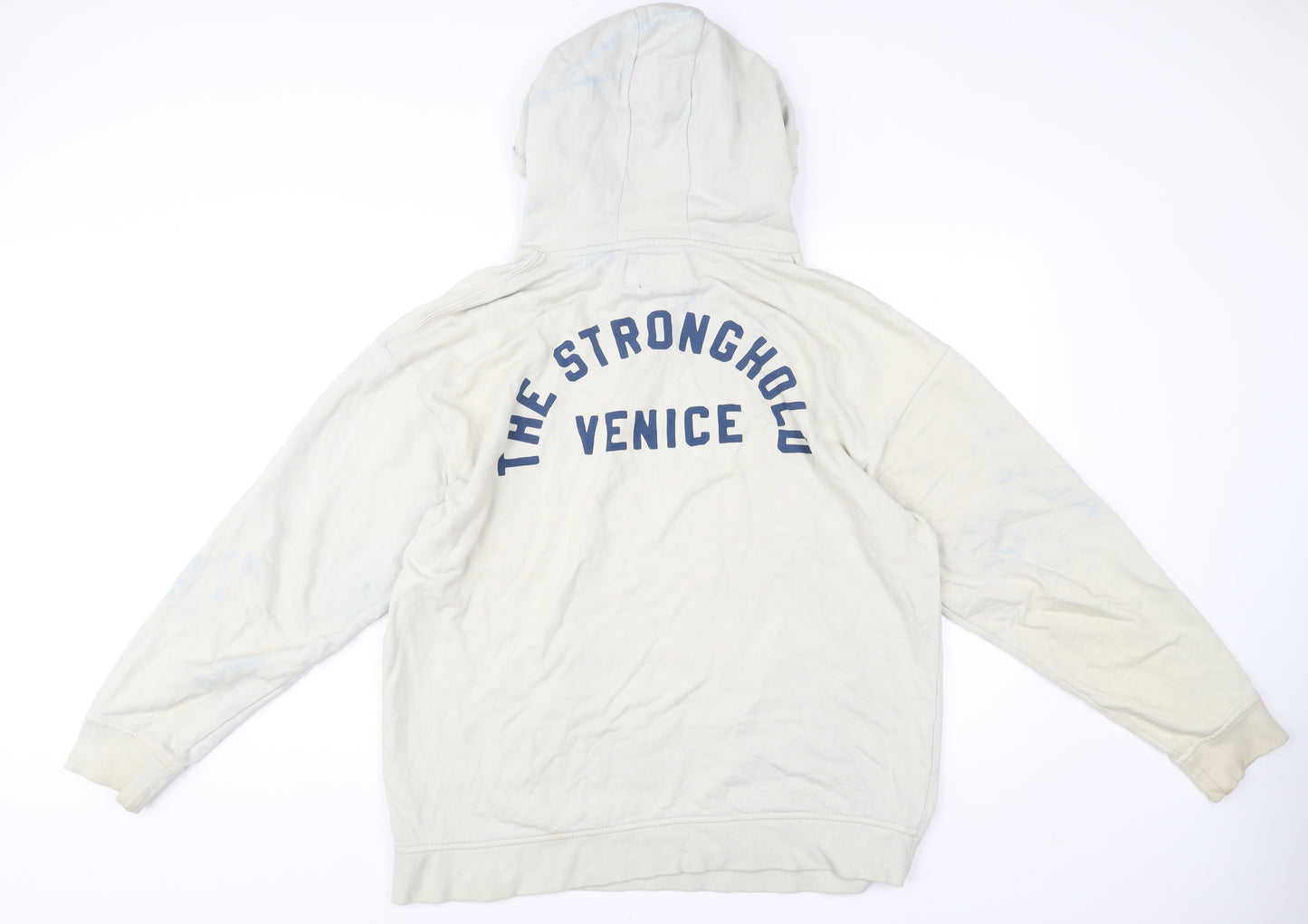 The Stronghold Men’s Ivory Pullover Hoodie XL Graphic Print Cotton