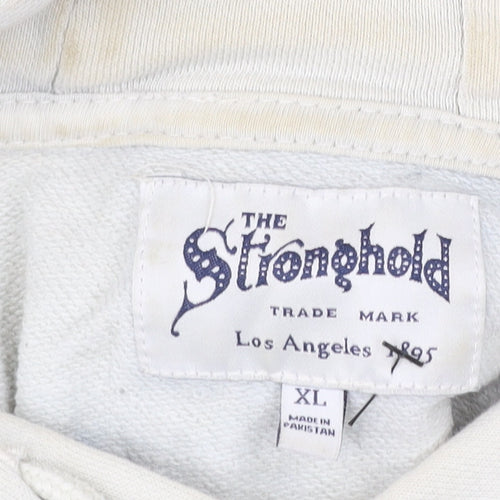 The Stronghold Men’s Ivory Pullover Hoodie XL Graphic Print Cotton