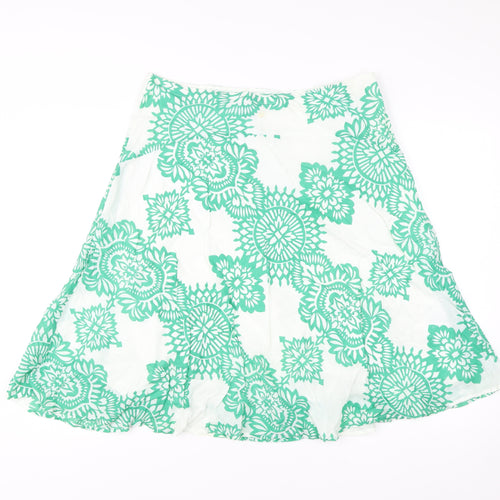 Monsoon Women’s Green Floral A-Line Cotton Skirt UK 14 Knee Length