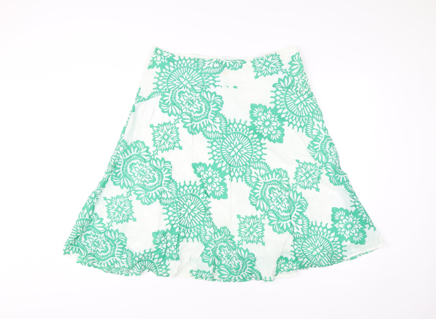 Monsoon Women’s Green Floral A-Line Cotton Skirt UK 14 Knee Length