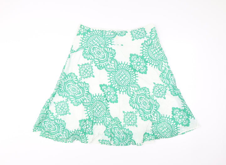 Monsoon Women’s Green Floral A-Line Cotton Skirt UK 14 Knee Length