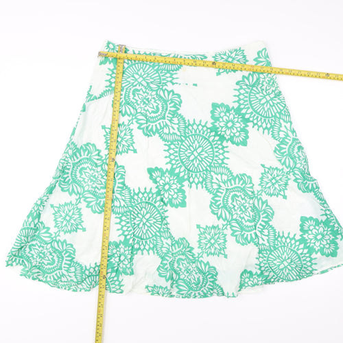 Monsoon Women’s Green Floral A-Line Cotton Skirt UK 14 Knee Length