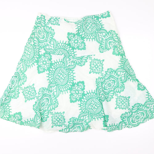 Monsoon Women’s Green Floral A-Line Cotton Skirt UK 14 Knee Length