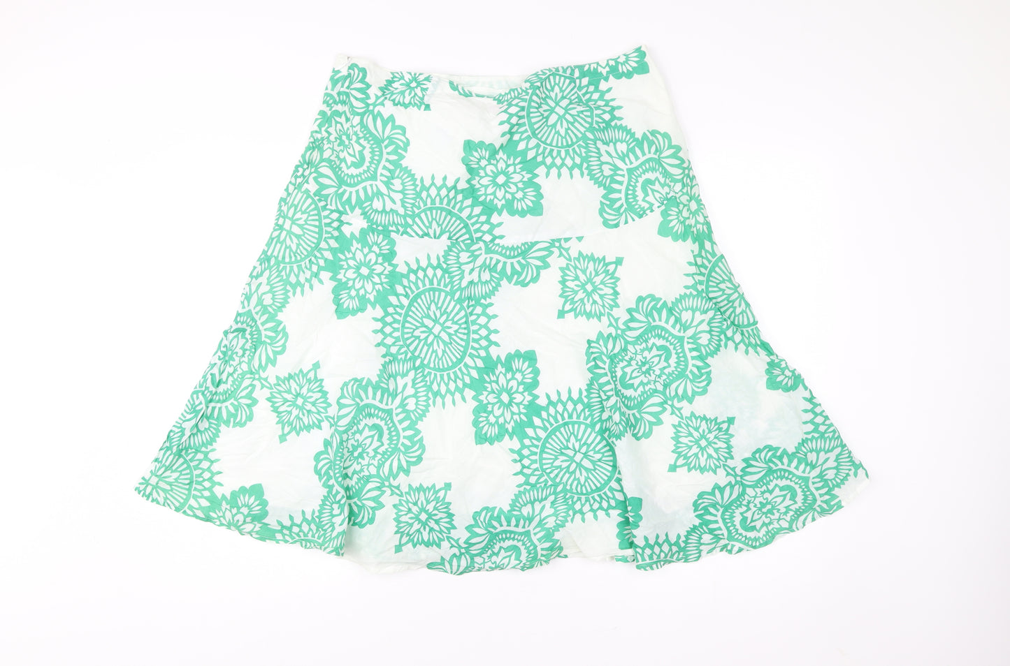 Monsoon Women’s Green Floral A-Line Cotton Skirt UK 14 Knee Length