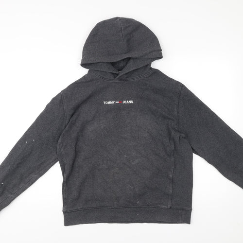 Tommy Jeans Men’s Grey Pullover Hoodie L Logo Cotton Blend