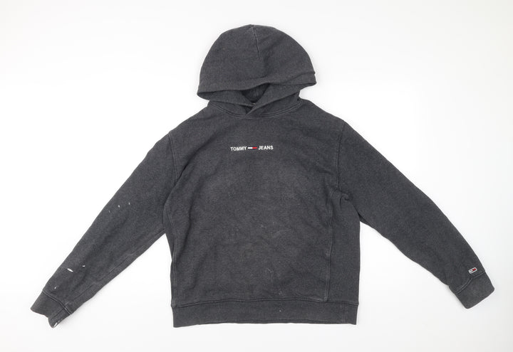 Tommy Jeans Men’s Grey Pullover Hoodie L Logo Cotton Blend