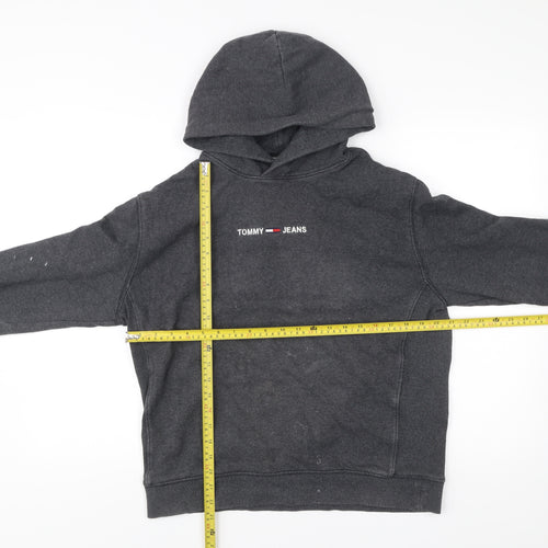Tommy Jeans Men’s Grey Pullover Hoodie L Logo Cotton Blend