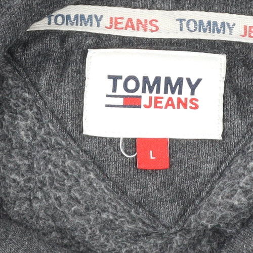 Tommy Jeans Men’s Grey Pullover Hoodie L Logo Cotton Blend