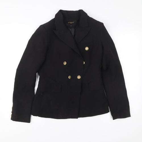 Attentif Paris Womens Black Size 12 Double-Breasted Suit Jacket