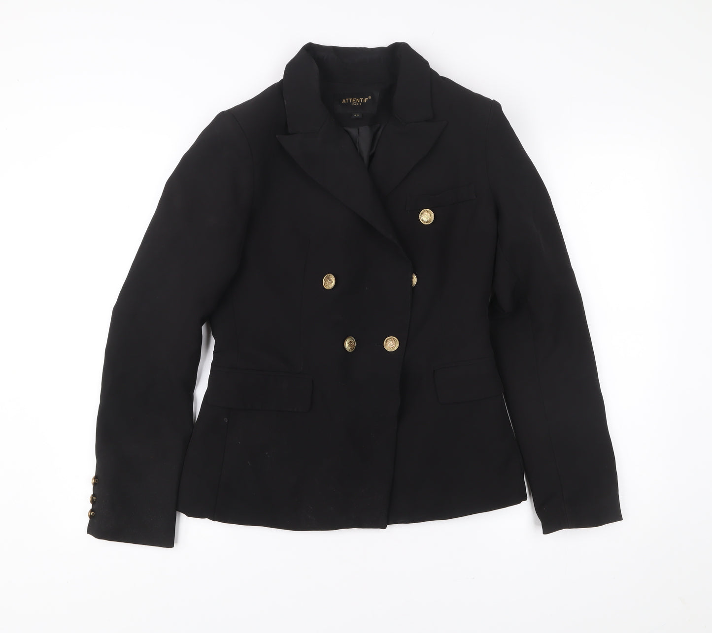 Attentif Paris Womens Black Size 12 Double-Breasted Suit Jacket