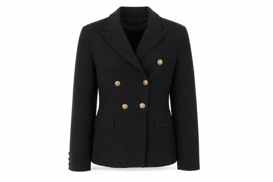 Front view of Attentif Paris women’s black, size UK 12, double-breasted suit jacket
