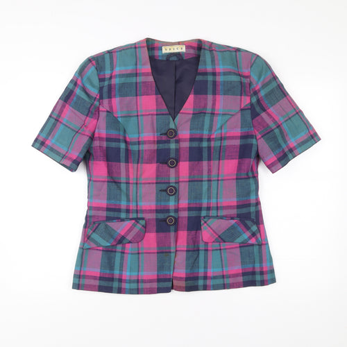 SPICE Women’s Multicoloured Plaid Blazer Size 14 Short Sleeve