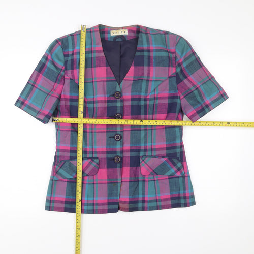 SPICE Women’s Multicoloured Plaid Blazer Size 14 Short Sleeve