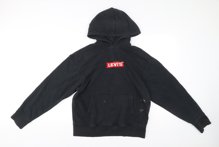 Levi's Men's Black Relaxed Fit Pullover Hoodie M Logo Fleece