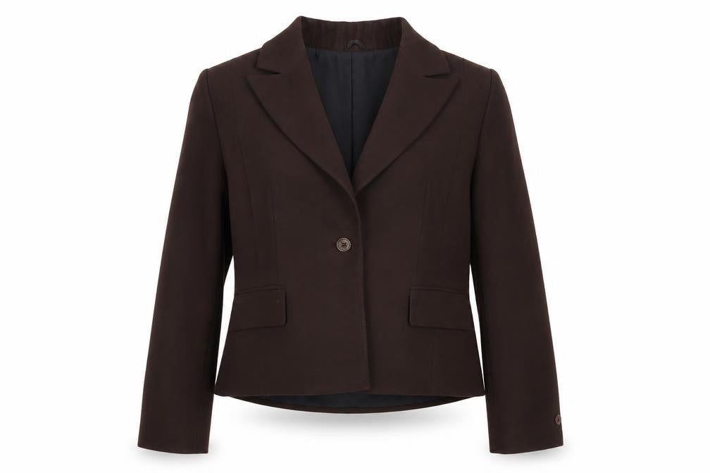 Front view of Elizabeth Emanuel Women’s Brown Blazer Jacket, size UK 16, Workwear