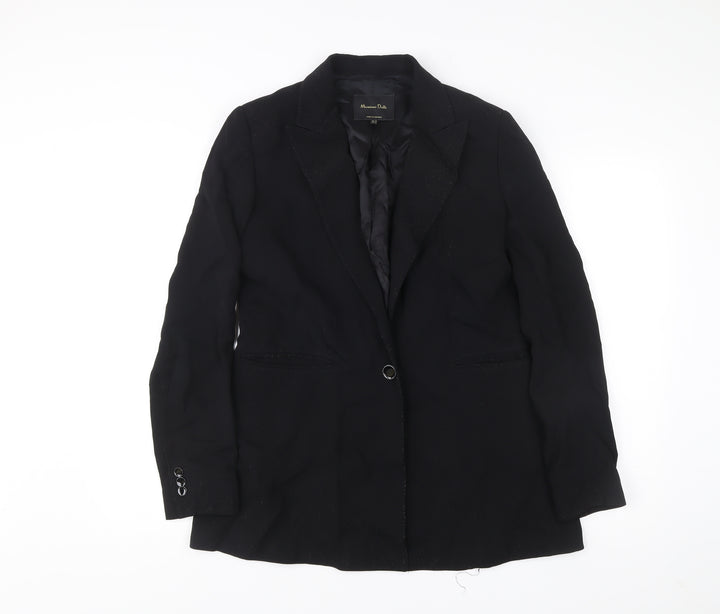Massimo Dutti Womens Black Size 14 Tailored Notch Lapel Blazer Jacket