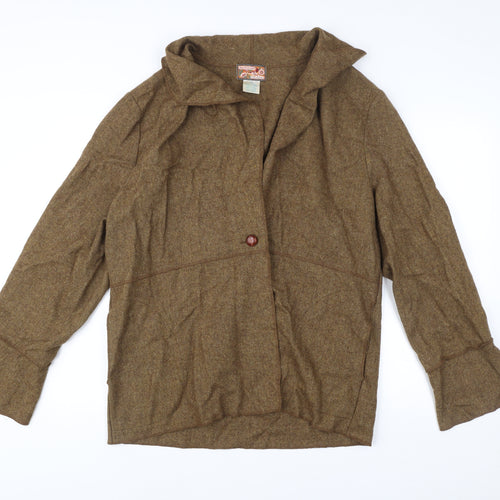 April Cornell Women Brown Wool Blend Blazer Jacket M Long Sleeve