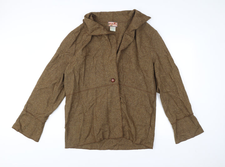 April Cornell Women Brown Wool Blend Blazer Jacket M Long Sleeve
