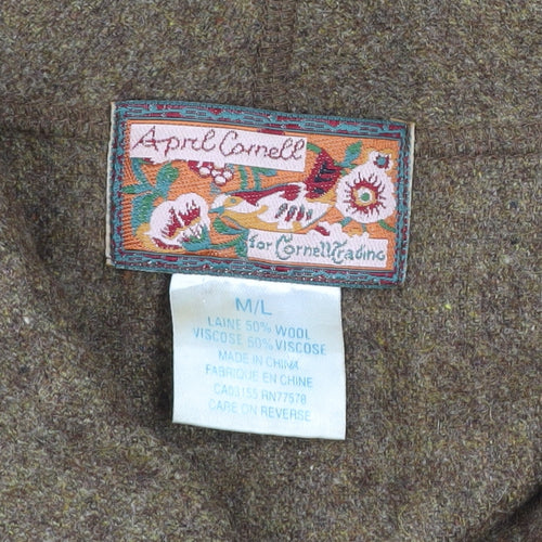 April Cornell Women Brown Wool Blend Blazer Jacket M Long Sleeve