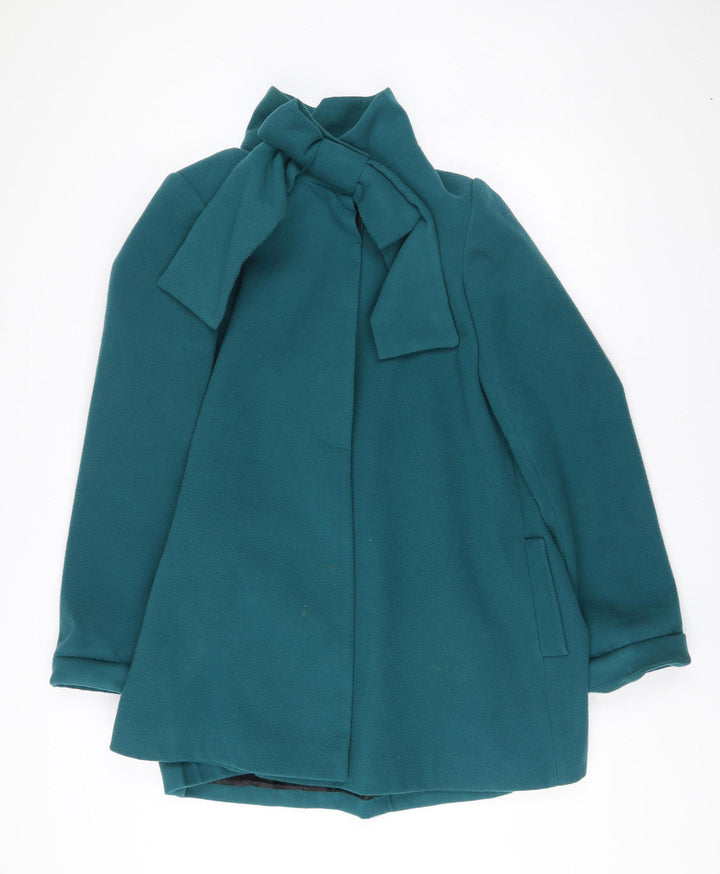 New Look Women’s Green Bow Tie Mid-Length Coat Size 12