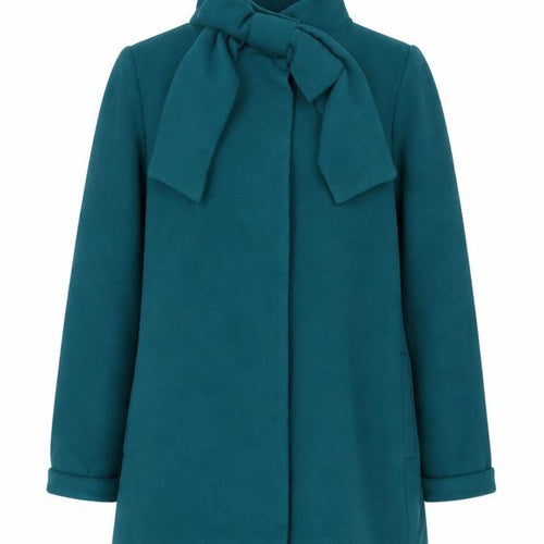 New Look Women’s Green Bow Tie Mid-Length Coat Size 12